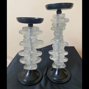 Pair of 2 Black Acrylic Melting Ice Candlesticks